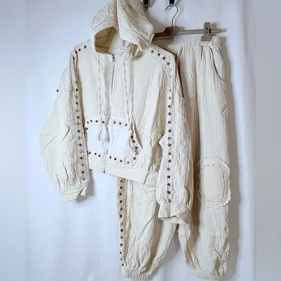 POL Cream Hooded Set with Stud Details - Picture 1 of 12